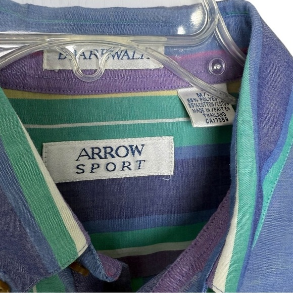 Vintage 90s Striped Multicolor Button Down Shirt Size Medium Retro Preppy - Picture 4 of 7